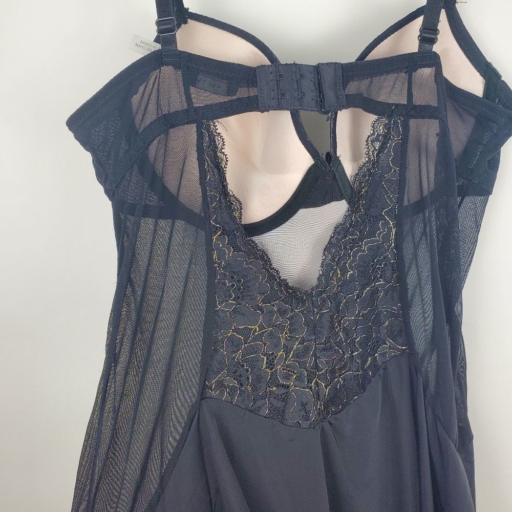 ALICE OLIVIA Classics Lingerie Padded Bra Dress Sexy Semi Sheer Lace Teddy Black - Picture 4 of 6